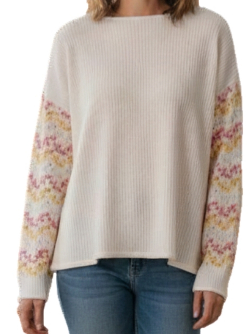 Tommy Hilfiger White Long Sleeve Top with Pink & Yellow Patterned Sleeves